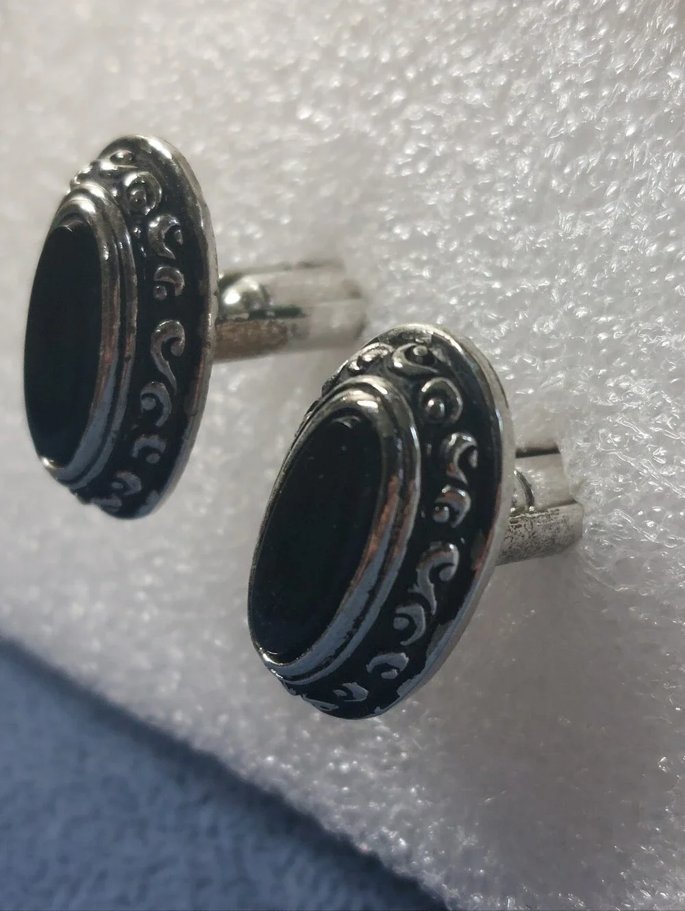 Vintage Estate Silvertone Mens Cufflinks Cabochon Abalone Onyx Style, Lot of 3